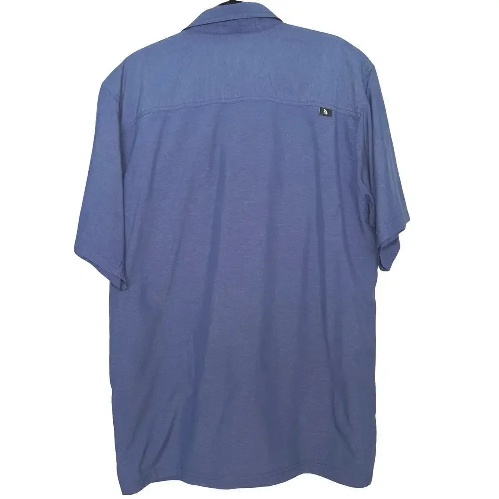North Face Men’s Tekware Technology Short Sleeve Button Down Shirt Blue Size L